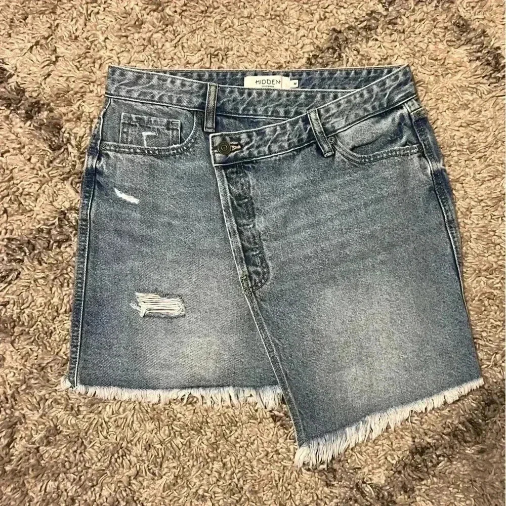 Asymmetrical jean mini skirt button fly Hidden brand Los Angeles size M (E107)